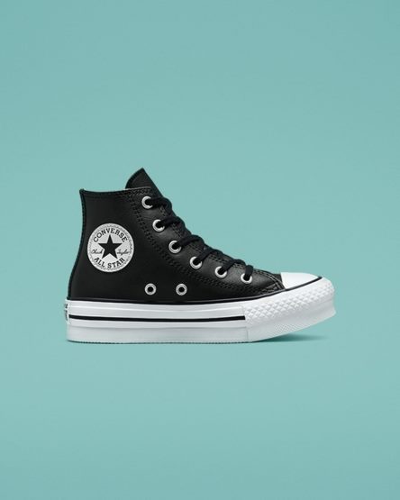 Boys' Converse Chuck Taylor All Star Lift Leather High Top Platform Shoes Black / Beige White | AU E8046Z